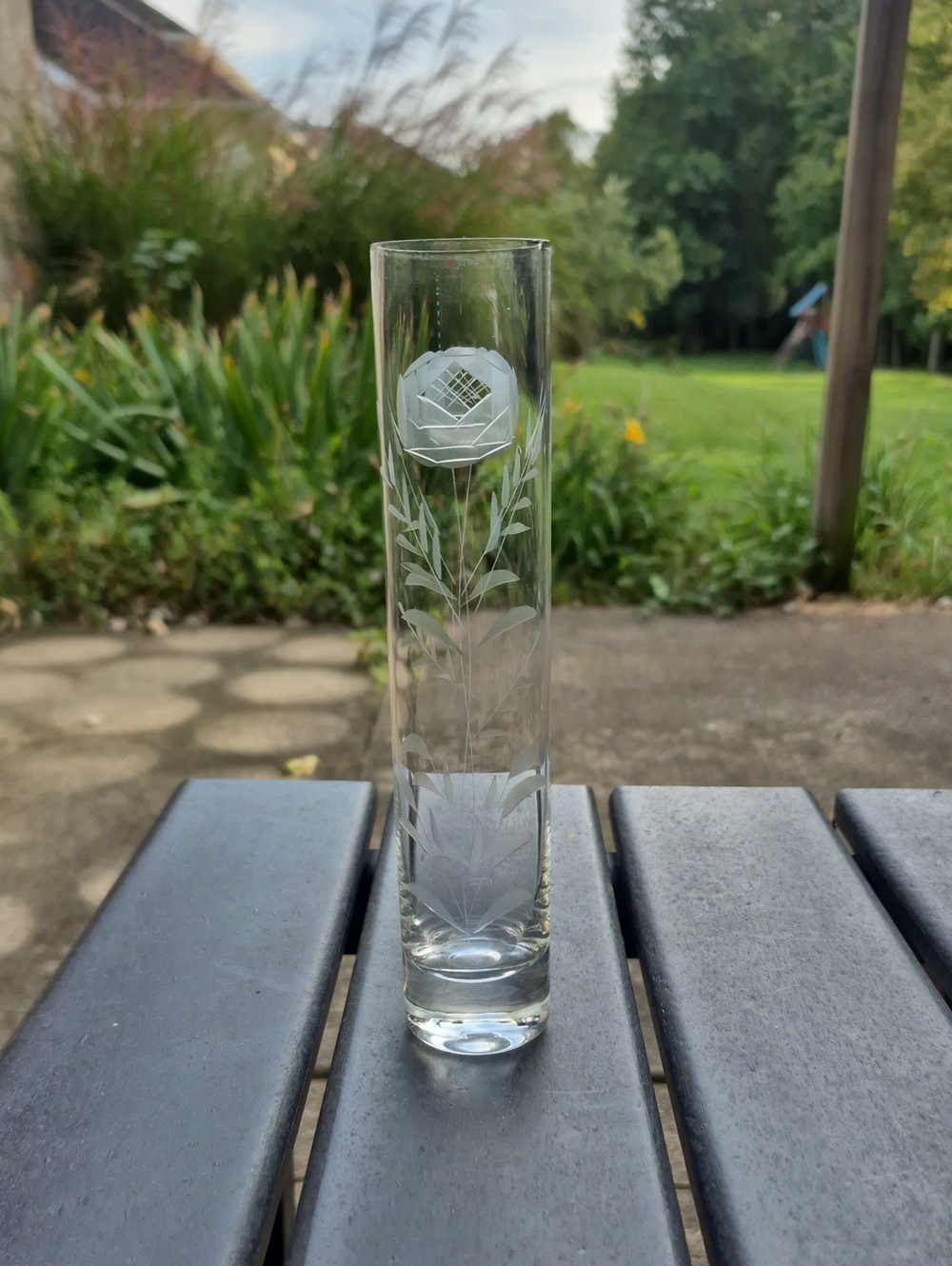 Etched Clear Glass Bud Vase - Elegant Floral Design